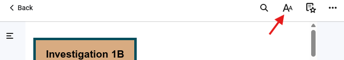 Online reader top menu with arrow pointed at the two T on the right
